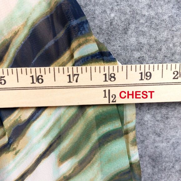 Simply Vera Wang Dress Sz L Green Cream Abstract Pleated Sleeveless Boho Comfort - Picture 4 of 12